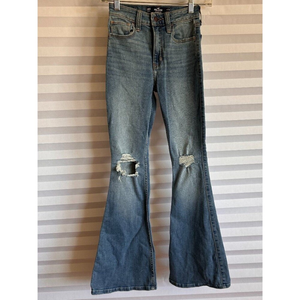 Hollister High Waisted Distressed Flare Jeans 23S Y2K Ripped Petite Denim 00S